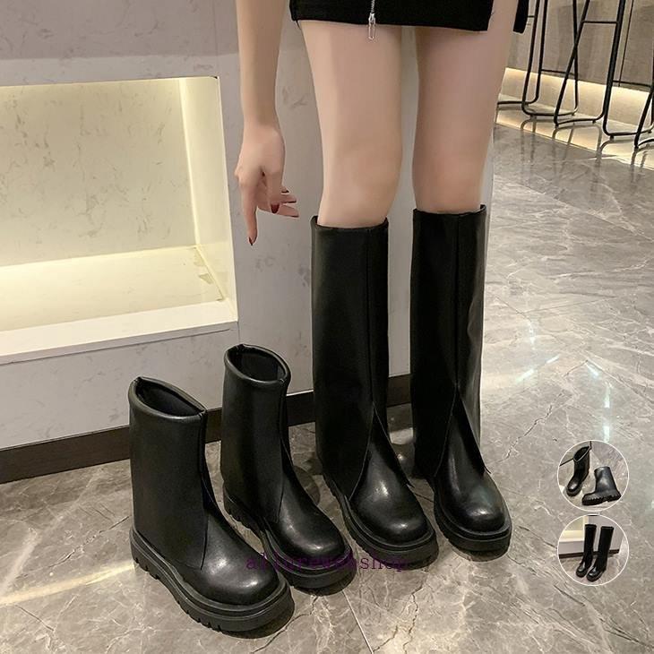 市場 21年新作 エンジニア レディース靴 エンジニアブーツ カット 韓国 レディース 合皮 メンズ ロングブーツ ブーツ