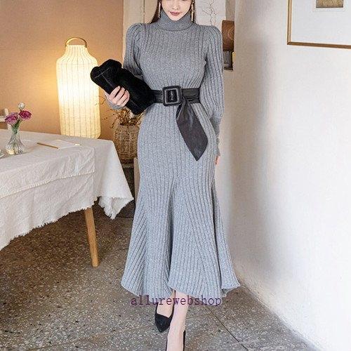 デート レディース ファッション クリスマス ワンピース 代 30代 40代 50代 きれいめ 上品 女性 カジュアル 秋 冬 ニット リブ 長袖 最安値挑戦