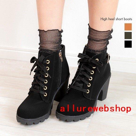 レディースブーツショートヒールカジュアルレースアップ黒6ホール編み上げブーツ Allu Allure Webshop 通販 Yahoo ショッピング