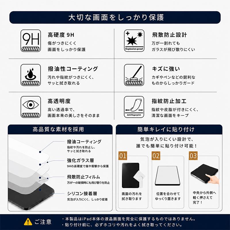 iPad mini ガラスフィルム mini5 mini6 保護フィルム ガラス液晶保護フィルム 全面保護 指紋防止 高い透明度 傷防止 飛散防止 気泡防止 高感度 9H硬度 撥水 撥油 |  | 01