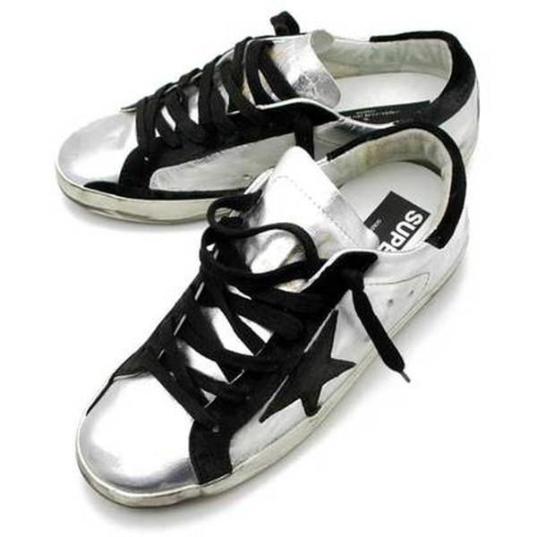 ゴールデングース GOLDEN GOOSE SUPERSTAR レディース ローカット スニーカー SILVER BLACK LEATHER GCOWS590 A8｜ally