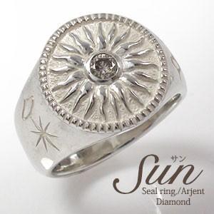 指輪 太陽 印台リング ダイヤ シルバー925 指輪 太陽 メンズの贈り物 お祝い 2024 入社 ご就職祝いプレゼント 父の日｜alma