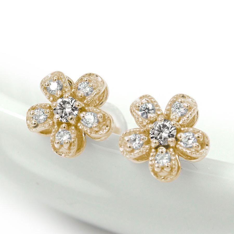 ピアス ダイヤモンド 4月 誕生石 フラワーモチーフ 花 ピアス 10金