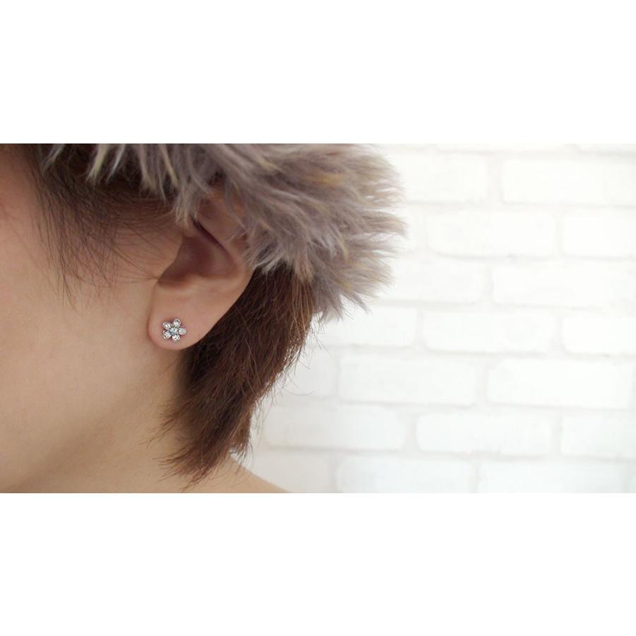 ピアス プラチナ 誕生石 片耳ピアス ダイヤモンド 花 フラワーモチーフ 