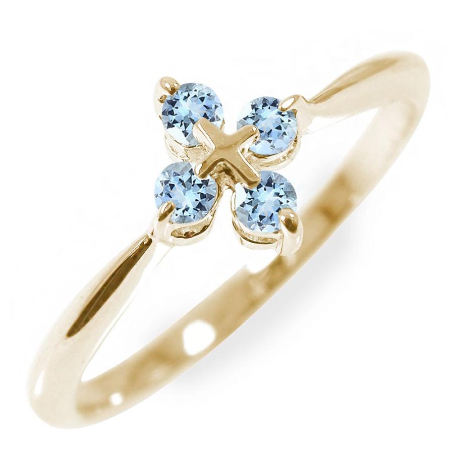 リング アクアマリン 指輪 ピンキーリング クロス 十字架 リング 10金 k10 10k 3月 誕生石 2024 ホワイトデー　お返し