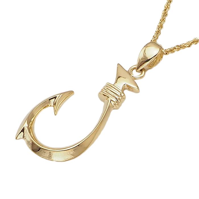 ハワイアンジュエリー 14K ゴールド ペンダント フィッシュフック 釣り針 トップの画像