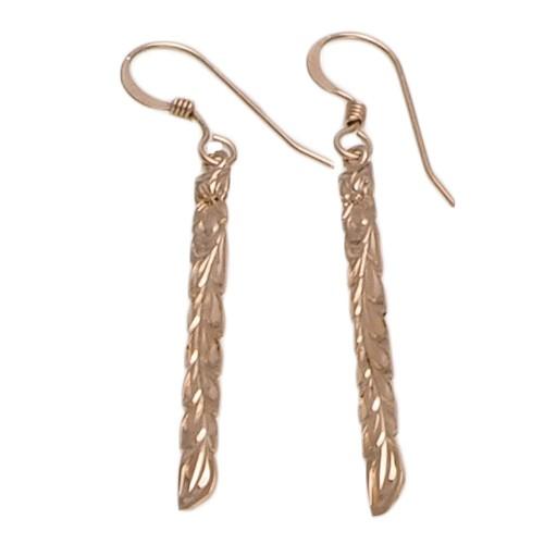 ハワイアンジュエリー ハンドメイド 3mm 14k ゴールド プレート プルメリア カットアウト マイレリーフ ピアス 手彫りの画像
