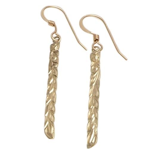 ハワイアンジュエリー ピアス 14K ゴールド ハンドメイド 3mm ゴールドプレート プルメリア カットアウト マイレリーフピアス 手彫りの画像