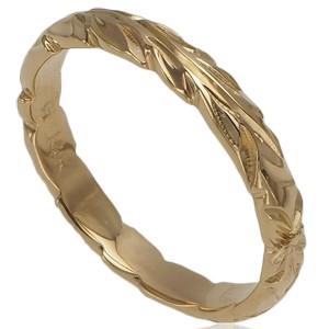 ハワイアンジュエリー リング 指輪 3色のゴールドカラーから選べる 手彫り 3mm幅 14K ゴールド マイレリングの画像