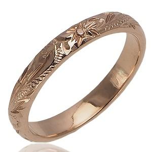 ハワイアンジュエリー リング 指輪 3色のゴールドカラーから選べる 手彫り 3mm幅 14K ゴールド スクロールリングの画像