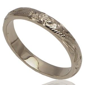 ハワイアンジュエリー リング 指輪 3色のゴールドカラーから選べる 手彫り 3mm幅 14K ゴールド スクロールリングの画像