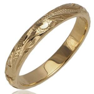 ハワイアンジュエリー リング 指輪 3色のゴールドカラーから選べる 手彫り 3mm幅 14K ゴールド スクロールリングの画像