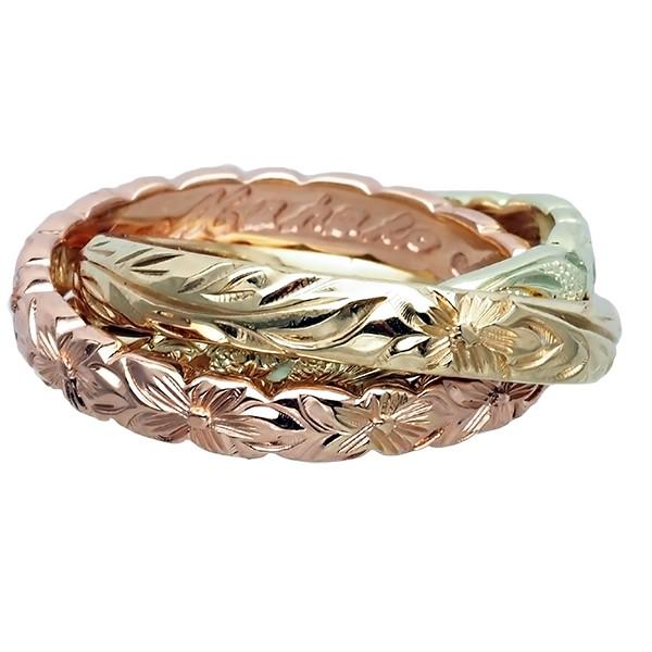 ハワイアンジュエリー リング 指輪 オーダーメイド 1.5mm厚 3連 幅4mm