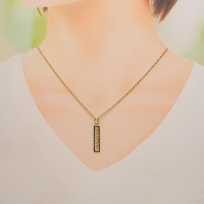 ハワイアンジュエリー ペンダント 14K イエローゴールド 透かし マイレ リーフ トップ ブラックエナメルの画像