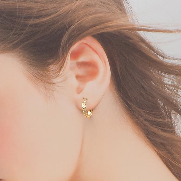 ハワイアンジュエリー ピアス イヤリング 14ｋ イエロー ピンク ホワイト グリーン ゴールド プルメリア スクロール フープ ピアス レディース メンズの画像