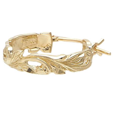 ハワイアンジュエリー ピアス イヤリング 14ｋ イエロー ピンク ホワイト グリーン ゴールド プルメリア スクロール フープ ピアス レディース メンズの画像