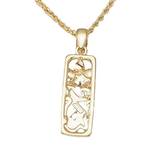ハワイアンジュエリー 14K ゴールド ペンダント 透かし スクロール プルメリア ダイヤモンドトップの画像