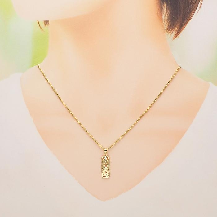 ハワイアンジュエリー 14K ゴールド ペンダント 透かし スクロール プルメリア ダイヤモンドトップの画像
