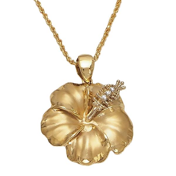 ハワイアンジュエリー ペンダント トップ  14K ゴールド ハイビスカス ダイヤモンド | 