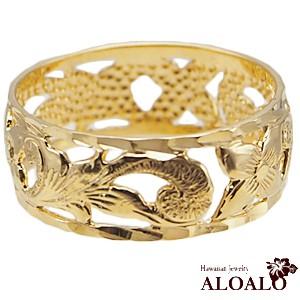 ハワイアンジュエリー リング 指輪 14k ゴールド 8mm 透かし スクロール ゴールドリング 全4色 ネット限定価格 ハワイ製の画像