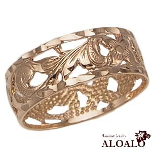 ハワイアンジュエリー リング 指輪 14k ゴールド 8mm 透かし スクロール ゴールドリング 全4色 ネット限定価格 ハワイ製の画像