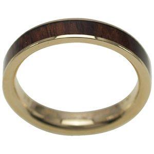 ハワイアンジュエリー リング 指輪 alamea 14K イエローゴールド 4mm コアウッド リング 刻印の画像