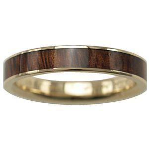 ハワイアンジュエリー リング 指輪 alamea 14K イエローゴールド 4mm コアウッド リング 刻印の画像