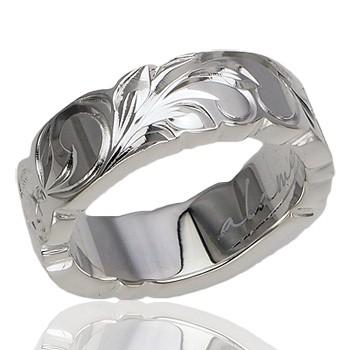 ハワイアンジュエリー リング 指輪 シルバー925 アラメア 6mm＆8mm ホヌ スクロールフラットリング ペアリング