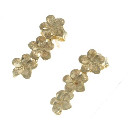 ハワイアンジュエリー ピアス 14K ゴールド 3連 プルメリア 
