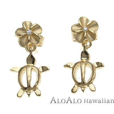 ハワイアンジュエリー ピアス 14K イエロー ゴールド プルメリア ホヌ