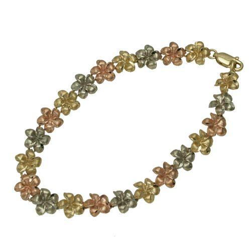 ハワイアンジュエリー　プルメリア ブレスレット 14K スリーゴールド ハワイアンジュエリー 14K 3カラー ゴールド プルメリア ブレスレット