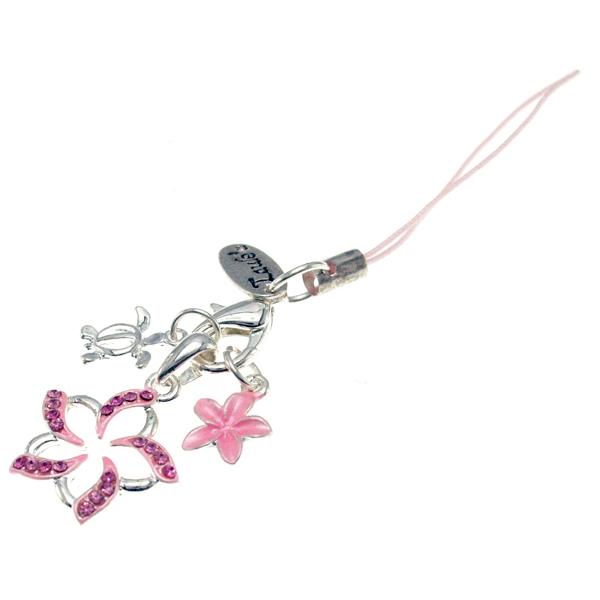 ハワイアン携帯ストラップ】プルメリアラインストーンストラップ