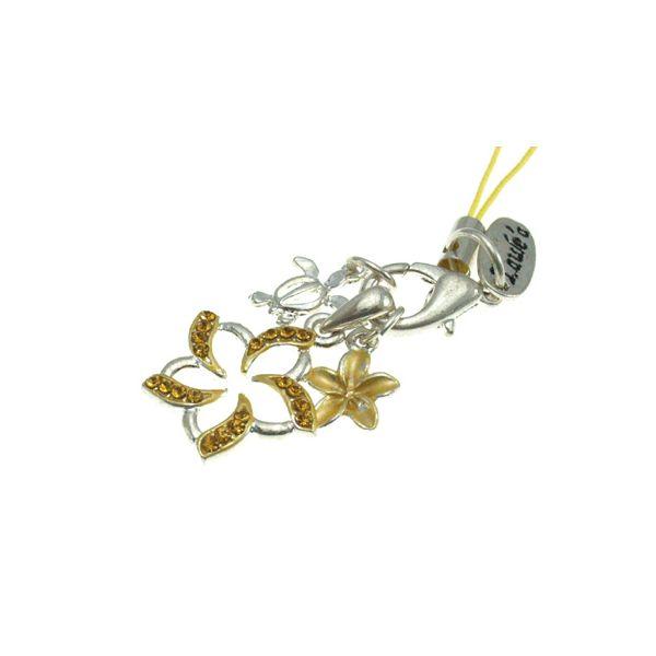 ハワイアン携帯ストラップ】プルメリアラインストーンストラップ