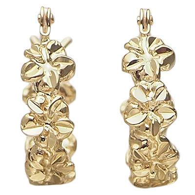 ハワイアンジュエリー ピアス 14k ゴールド プルメリア フープピアス 