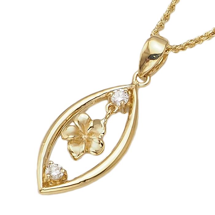 ハワイアンジュエリー 14K ゴールド ペンダント トップ プルメリア ダイヤモンド トップの画像