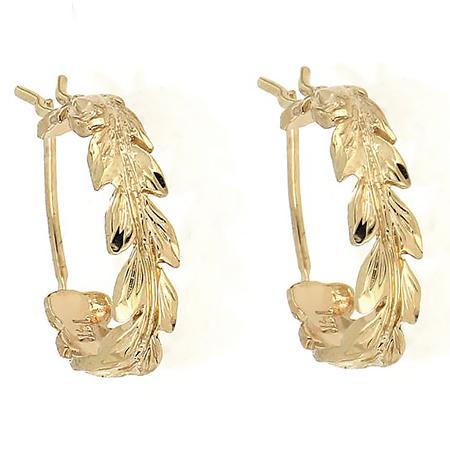 ハワイアンジュエリー ピアス 14ｋ イエロー ピンク ホワイト グリーン ゴールド プルメリア カットアウト マイレリーフ フープ ピアス レディース メンズの画像