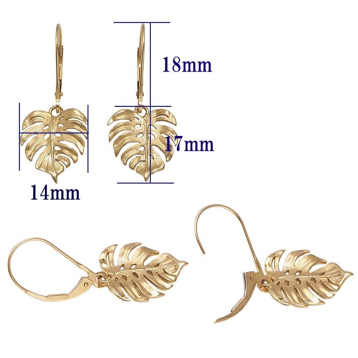 ハワイアンジュエリー ピアス イヤリング 14ｋ イエロー ピンク ホワイト グリーン ゴールド モンステラ ピアス レディース メンズの画像