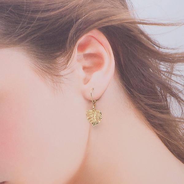 ハワイアンジュエリー ピアス イヤリング 14ｋ イエロー ピンク ホワイト グリーン ゴールド モンステラ ピアス レディース メンズの画像