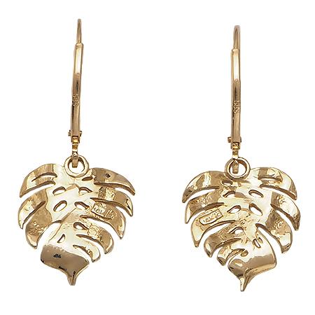 ハワイアンジュエリー ピアス イヤリング 14ｋ イエロー ピンク ホワイト グリーン ゴールド モンステラ ピアス レディース メンズの画像