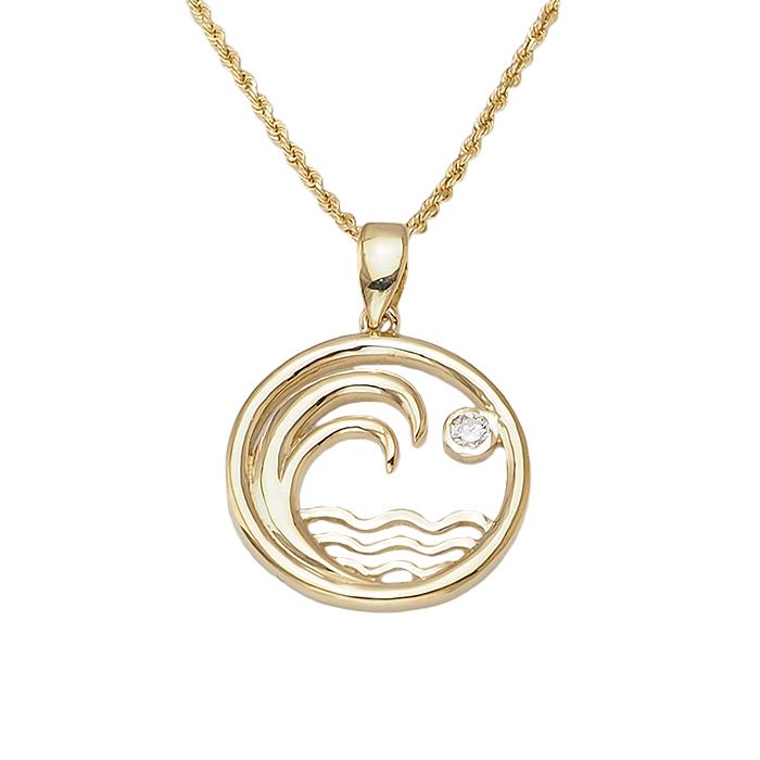 ハワイアンジュエリー 14K ゴールド ペンダント ダイヤモンド ウェーブ 