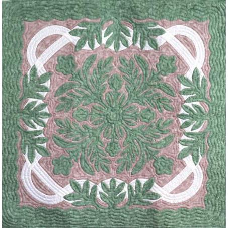 ハワイアンキルト タペストリー 105cm イリマレイ モスグリーン&グレイ