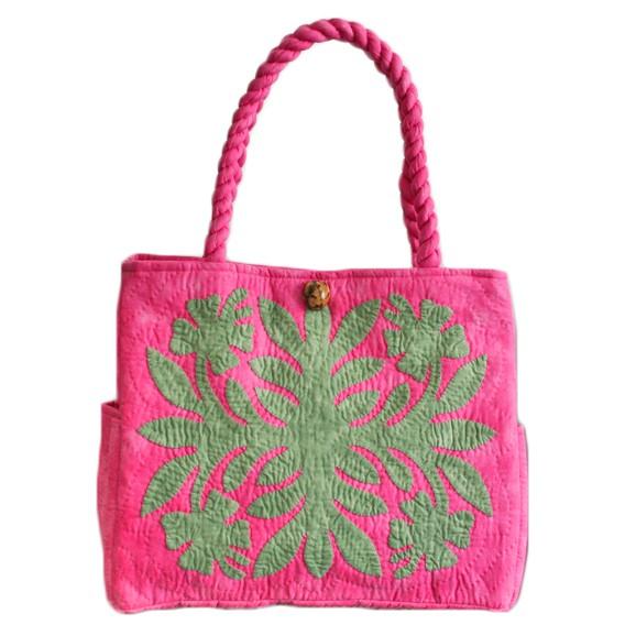 ハワイアンキルト 新スタンダード バッグ ハイビスカス モスグリーン