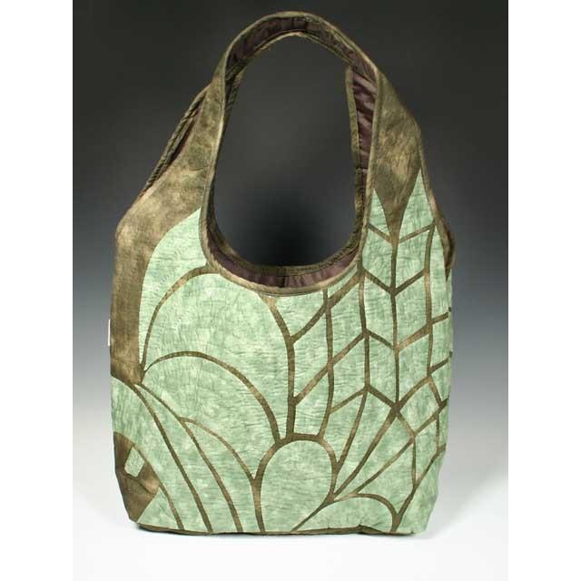 ハワイアンキルト ラウンドバッグ ティキB モスグリーン オン EDK