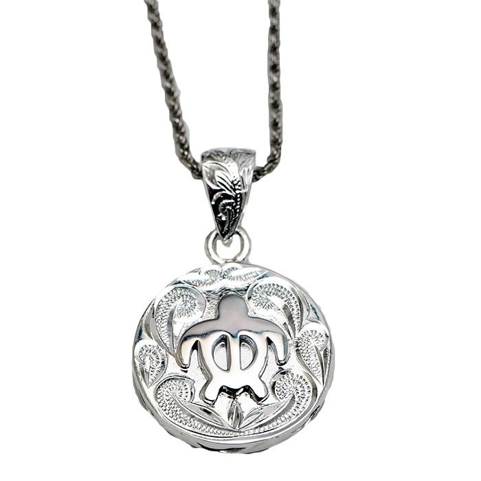 シルバーペンダントネックレス(ホヌ) スモール ハワイアン ホヌ ペンダント (シルバーカラータイプ