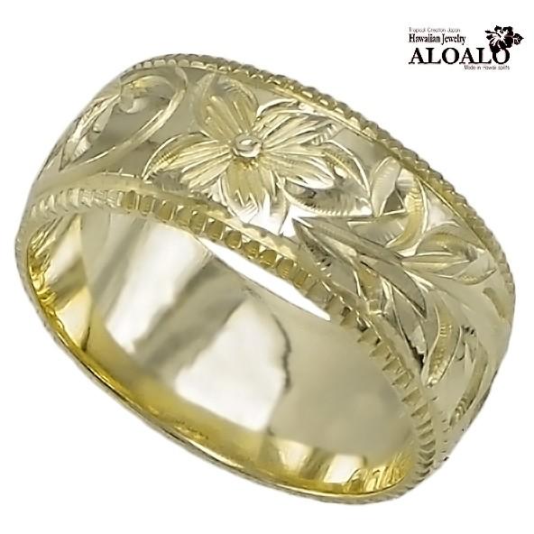 ハワイアンジュエリー リング 指輪 結婚指輪 オーダーメイド 重厚な立体感2mm厚 幅8mm 14k グリーンゴールド バレルリング_2