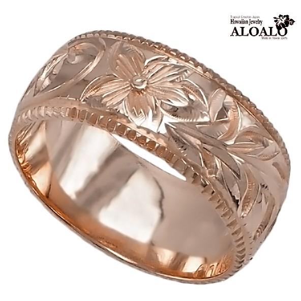 ハワイアンジュエリー リング 指輪 結婚指輪 オーダーメイド 重厚な立体感2mm厚 幅8mm 14k ピンクゴールド バレルリング_2