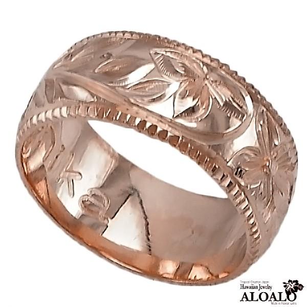 ハワイアンジュエリー リング 指輪 結婚指輪 オーダーメイド 重厚な立体感2mm厚 幅8mm 14k ピンクゴールド バレルリング_3