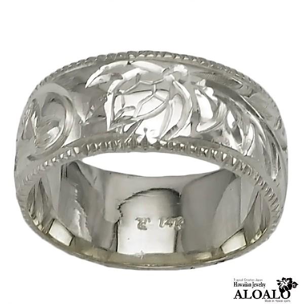 ハワイアンジュエリー リング 指輪 結婚指輪 オーダーメイド 重厚な立体感2mm厚 幅8mm 14k ホワイトゴールド バレルリング_1