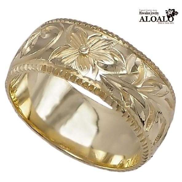 ハワイアンジュエリー リング 指輪 結婚指輪 オーダーメイド 重厚な立体感2mm厚 幅8mm 14k イエローゴールド バレルリング_2