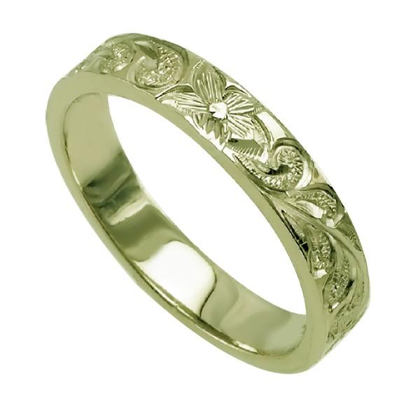 ハワイアンジュエリー リング 指輪 結婚指輪 オーダーメイド 基本の1.25mm厚 幅4mm 14k グリーンゴールド フラットリングの画像